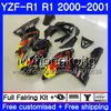 Kropp för Yamaha YZF 1000 YZF R 1 YZF-1000 Svart Gul Hot YZFR1 00 01 Ram 236HM.30 YZF-R1 00 01 Bodywork YZF1000 YZF R1 2000 2001 Fairing