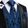 Set Fashion Party Classic Blue Paisley Silk Jacquard Colete Vest Laço bolso Abotoaduras Quadrado de Homens Fast Shipping casamento MJ-0010