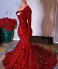 Rode lovertjes Black Girls Mermaid Prom Dresses 2020 Plus Size One Shoulder Sequined Prom Jurken Vestido de Fiesta