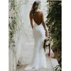 Simple Sexuel Blanc Dentelle Sirène Sheer Robe De Mariée Dos Ouvert Mariée Maxi Robes Dos Nu Événement De Mariée Voyage Jardin Plage Robes De Mariée