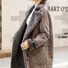 女性のウールのブレンドは女性の格子縞の厚いプラスサイズのファッションロングレディース冬のコート原宿服暖かいエレガントな韓国風カジュアル