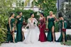 Koyu Yeşil Mermaid Düğün Konuk Balo Elbiseler 2021 Seksi Yüksek Bölünmüş Uzun Nedime Abiye Pileli Artı Boyutu Onur Elbise Meid Madde El4150