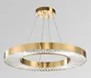 Circle LED ljuskrona belysning för vardagsrum guld modern kristall hängande lampa sovrum polerad stål ring lustes de cristal myy