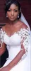 Robes de mariée africaines grande taille avec décolleté transparent Appliques 3D Illusion Manches longues Robes de mariée sirène Perles Paillettes Robe de mariée