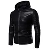유럽 ​​및 미국 스타일 남성용 PU 가죽 후드 재킷 가을 캐주얼 화이트 블랙 레저 의류 고품질 폴리 에스터