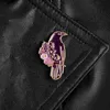 Gothic crow enamel pins Beautiful Purple bird pink flower badge brooches for women Denim Jackets Shirt bag Lapel pin jewelry gift for friend
