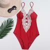 Costumi da bagno da donna sexy senza schienale in pizzo Slim Tinta unita con scollo a V Bikini estivo casual Moda femminile Abbigliamento da bagno siamese