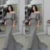 Gray Satin Off Shoulder Mermaid Lange Formele Jurken Elegante Avondjurken Abendkleureider Party Prom Jurken Roekjes De Caftan Abaya Dubai