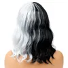 할로윈 코스프레 여성을위한 짧은 가발 Kinky Straight Synthetic Hair Wig Black White 2 Tones Patchwork2919652