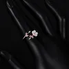 1pc 로즈 골드 사쿠라 꽃 지르콘 가지 쉘 꽃 오픈 링 매력적인 벚꽃 조정 가능한 링 여성의 보석