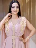 New Blush Pink Beaded Muslim Long Evening Dresses Luxury Dubai Moroccan Kaftan Dress Chiffon V Neck Formal Gown Evening Party Dres2377