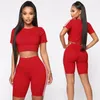 Conjunto de 2 uds de pantalones cortos para mujer, pantalones cortos informales, conjunto de camisetas, chándal a rayas, deporte para mujer, deporte, vacaciones informales, nuevo