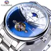 Forsining Blue Moon Phase Relógios Masculinos Automáticos Relógios de Negócios Casual Pulseira de Aço à Prova D' Água Esporte Mecânico Relogio Masculino