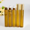 Bottiglie di rullo di olio essenziale per aromaterapia in vetro marrone da 10 ml di vendita calda Bottiglie di rotolo di campione di profumo da 10 ml con tappo in plastica dorata