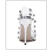 Bombas de plata transparente de PVC mujer atractiva 11.5cm zapatos de tacón alto del dedo del pie zapatos de vestir remaches prom punta tamaño grande 35-42