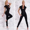 Fashion Women Denim Long Jumpsuit Sexy Deep V Neck Jean Jumpsuits Buttons Chain Black Overalls For Women Rompers Autumn172h