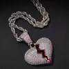 Iced out Small Heart Pendant Necklace With Rope Chain Gold Silver Color Cubic Zircon Hip hop Jewelry323J