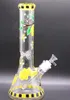 7mm Thick Glass Bong Hookahs 13 Inch 1050g Hand Painting Tall Water Pipe Bees Design Beaker Bubbler with Downsteam and Bowl