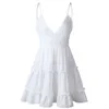 Boho Summer Designer Dress Women Sexy Strappy Lace White Mini Plays Женская дамская пляж v Neck Party Черно -желтый розовый сарафан скользит для свадебной вечеринки