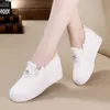 Venda quente - Altura Aumentando Sapatos de Lona Respirável Mulheres Preto Plataforma Branca Sneakers Cunhas Sapatos Feminino Casual