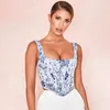 STYLISH LADY Blue And White Porcelain Crop Tank Tops 2020 Summer Spring Women Sleeveless Ethnic Hidden Breasted Zipper Vest Tops