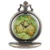 銅レトロ 12 星座腕時計グリーンオーストラリア地図中空ケースクォーツ懐中時計ネックレスチェーン男性女性ギフト