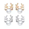 Luxury Pearl Antlers Stud Örhängen Julrene Elk Djur Rhinestone Crystal Silver Örhängen för Kvinnor Flickor Mode Smycken Gift