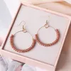 Pendientes de aro con perlas de vidrio de colores Pendiente de círculo Círculo Simple Círculo grande Color dorado Oreja para mujeres Joyería de estilo de Corea del Sur