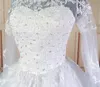Dubai elegante vintage laço vestido de noiva vestido de casamento com mangas compridas roupão de mariaia princesa vestido nupcial foto real