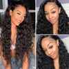 Pre Plucked Natural Black Human Hair Long Loose Curly Wave Synthetic Lace Front Wigs Heat Resistant Fiber Soft 10% Human Hair Wigs Black Women