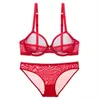 Set di reggiseni Varsbaby Set di lingerie sexy grande rosso in filato trasparente con fiocco in strass, reggiseno e slip trasparenti315U