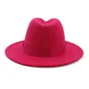 2020 Kvinnor Stylish Rosy Wool Felt Jazz Fedora Hats med Ribbon Wide Brim Panama Formal Hat Trilby Ladies Fascinator Dress Hats8767784