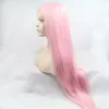 28inches Long Straight deep part Pink wig Princess natural brazilian Lace Front Wig synthetic with Baby Hair for White Women