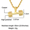 Hip Hop glacé Bling strass corde chaîne Barbell Gym Fitness haltère couleur or main pendentifs colliers Fo2904