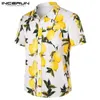 Mend Beach Hawaiian Shirt Lemon Printed Cotton Button Short Sleeve Tops 2019 Streetwear Male Casual Shirts Camisa INCERUN S-5XL
