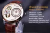 Forining mode tweede wijzerplaat Tourbillion Rose Golden Case Brown echte lederen mannen kijkt topmerk luxe automatisch horloge