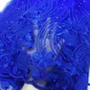Filet de dentelle bleu royal français, 5 mètres/pièce, jolie broderie de fleurs, maille africaine, dentelle avec perles pour robe BN112-1