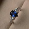 Romantic and lovely natural sapphire born in standard Sterling Silver Bridal Princess Wedding Engagement Ring Size 6-10226k