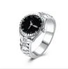 kreativ högkvalitativ silverfärg smycken fabrik direkt mode kvinnor kristall cz ring bröllop som klockstil