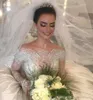 Dubai Arabisch Elegante Prinzessin Satin A-Linie Spitze Brautkleider Lange Ärmel Pailletten Brautkleider Schleife Hochzeit Brautkleid Vestidos De Novia