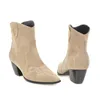 Hot Sale-Dames Laarzen Herfst Winter Hoge Hak Slip op Ankle Punte Teen Flock Pluche Borduurmiddelen 2019 Nieuwe Sexy Mode Bruin Big Size 34-48