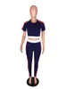 Kadın Moda Eşofman Kısa Kollu Katı Renk T Gömlek Kırpma Üst + pantolon Tayt 2 Parça Set Kıyafetler Spor Yaz T-shirt Takım Elbise