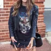 自由奔放に生きるトップスシャツブラックタイガーヘッドグラフィック Tシャツ女性の綿半袖 O ネック新ファッション女性 Tシャツカジュアル