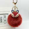 Winter Faux Rabbit Päls Ball Keychain med Rhinestone Gox Head Keyring Pompom Fluffy Key Chains Crystal for Women299J