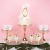 7pcs set Luxury Gold Crystal cake holder stand cake decorated wedding cake pan cupcake sweet table candy bar table centerpieces de270C