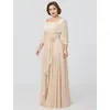 Champagne clair mère de la mariée robes de grande taille robes de soirée une ligne 3/4 à manches longues robe d'invité de mariage