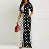 Mode-Afrikaanse jurk vintage polka dot wit zwart gedrukt retro bodycon vrouwen zomer korte mouw plus size lange maxi jurk y19021409