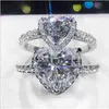 Gros-Romantique Amour CZ Diamant Bague Designer De Luxe Bijoux Argent Plaqué avec Boîte Or Blanc Dames Anneau Cadeau D'anniversaire