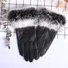 Fashion-Skiing Gloves Outdoor Sports Designer Fur Leather Five Fingers Gloves Solid Color Winter Outdoor Warm Real Leather Gloves