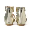 Rontic New Women Sandals Senhoras Gladiador Sapatos Square Sandálias de Salto Baixo Aberto Toe Sapatos de Casamento de Ouro Mulheres Plus Size 4-15